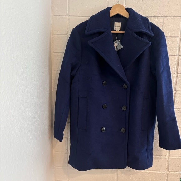 NWT Anthropologie Maeve double breasted wool blend coat in navy blue - Picture 6 of 8
